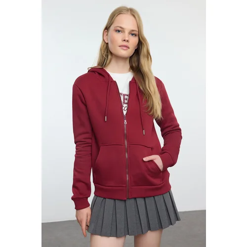 Trendyol Claret Red*001 Basic Hooded Thick Inside Fleece Knitted Sweatshirt