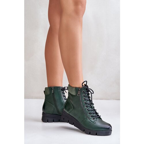 PE2 Light Insulated Women&amp;#039;s Ankle Boots On Platform And Wedge Dark Green Savindria Slike