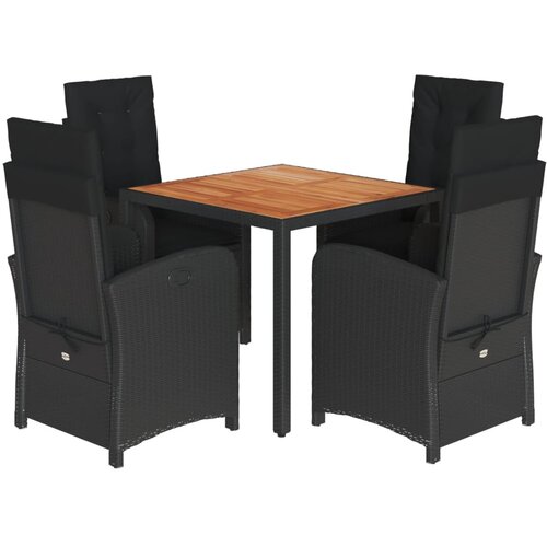  5-dijelni vrtni blagovaonski set s jastucima od poliratana crni Crna Dužina stola 90 cm Slike