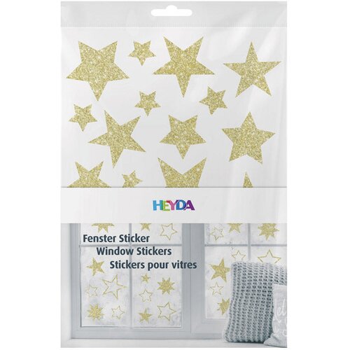 NALEPKE OKRASNE ZA STEKLO A4 ZVEZDE PK3 HEYDA 20-35844 69 GLITTER ZLATE BLISTER Slike