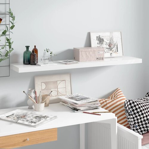 VidaXL Stenska polica visok sijaj bela 120x23,5x3,8 cm MDF Slike