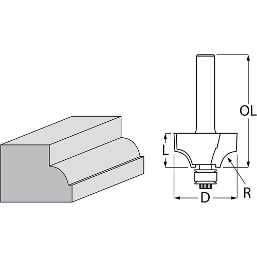 Makita profilno glodalo s ležajem R 6,35 mm, 25,4 mm, drška 8 mm D-48527 Cene