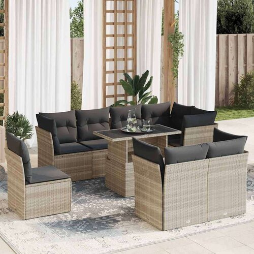 vidaXL 9-dijelni set vrtnih sofa od poliratana s jastucima svjetlosivi Cijene