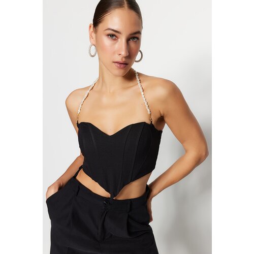 Trendyol Crop Top - Black - Plain Slike