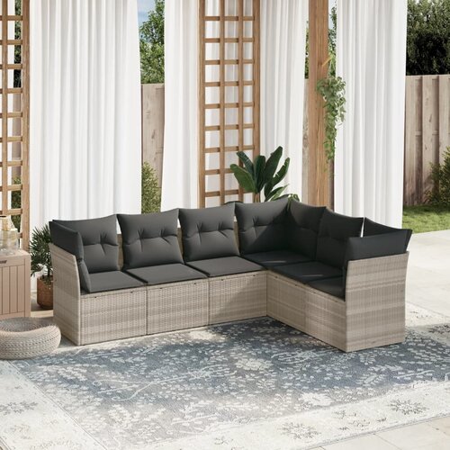vidaXL 6-dijelni set vrtnih sofa od poliratana s jastucima svjetlosivi Cijene