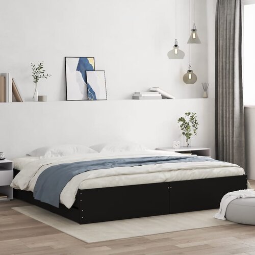 VidaXL Posteljni okvir s predali črn 160x200 cm inženirski les Slike