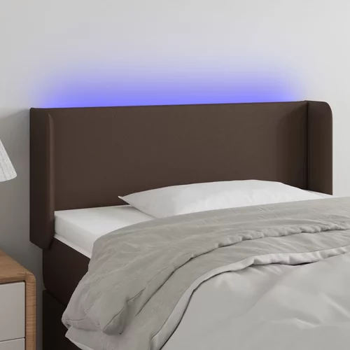 vidaXL LED posteljno vzglavje rjavo 93x16x78/88 cm umetno usnje