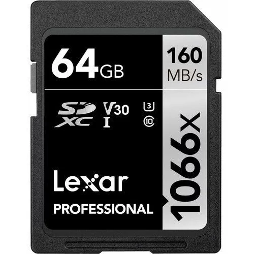 Lexar SD 64GB 1066x SDXC UHS-I cards, 160MB/s read 70MB/s write C10 V30 U3
