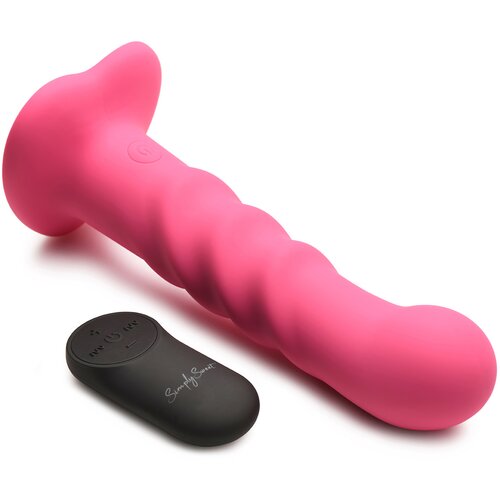 Simply Sweet 21x Vibrating Ribbed Silicone Dildo with Remote Pink Cene
