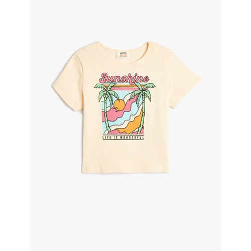 Koton Crop T-Shirt Tropical Printed Short Sleeve Crew Neck Cotton