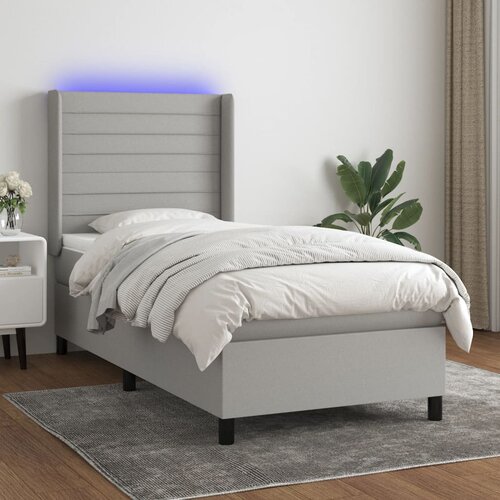 VidaXL Krevet box spring s madracem LED svjetlosivi 90x190 cm tkanina Slike