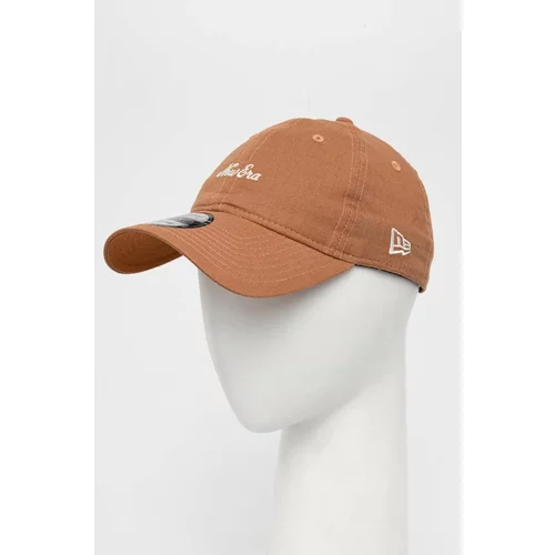 New Era Lanena kapa sa šiltom boja: smeđa, s aplikacijom