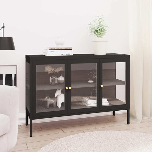  Komoda crna 105 x 35 x 70 cm od čelika i stakla Cene