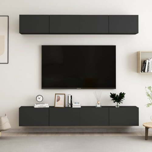 The Living Store TV omarice 4 kosi črne 100x30x30 cm iverna plo&amp;scaron;ča - TV Omarica, (21374454) Slike