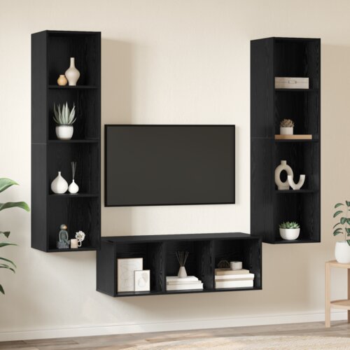  Set TV stalka s policom Zidne s pohranom 3 pcs Crni hrast 37 x 37 x 142.5 cm Slike