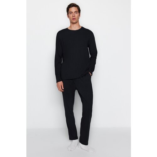 Trendyol Men&amp;#039;s Black Regular Fit Knitted Pajamas Set. Slike