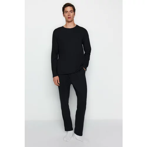 Trendyol Men's Black Regular Fit Knitted Pajamas Set.