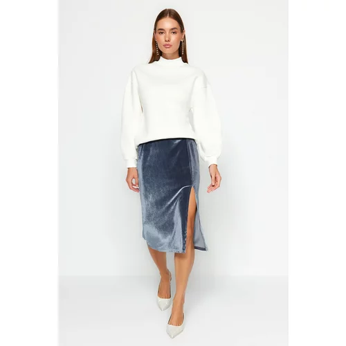 Trendyol Anthracite Velvet Slit Midi Knit Skirt