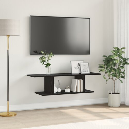 VidaXL TV ormar s policom s pohranom Crna 103 x 30 x 26.5 cm Konstruirano drvo Slike