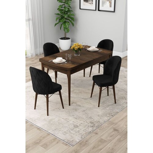 Hanah home trpezarijski set Rut, sto na razvlačenje i 4 stolice, ploča u dekoru drveta Baroque, crna tkanina Babyface Cene