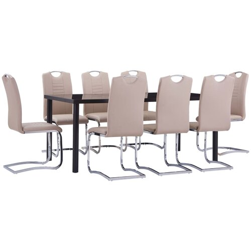 VidaXL 9-dijelni blagovaonski set od umjetne kože boja cappuccina Slike