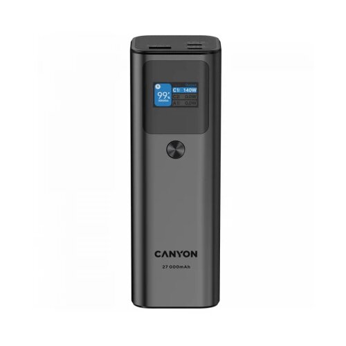 Canyon PB-2010, allowed for air travel power bank 27000mAh/97.2Wh li-poly battery, in/out:2xUSB-C PD3.1 140W, out:usb-a qc 3.0 22.5W,TFT display,dark grey Cene