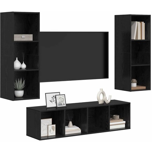 Set TV komoda Zidne 3 pcs Crni hrast Konstruirano drvo Slike