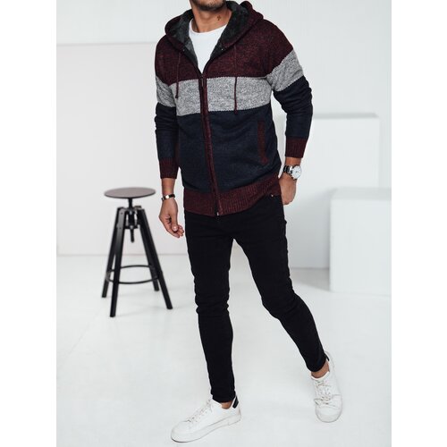 DStreet Sweter męski ocieplany z kapturem bordowy Slike