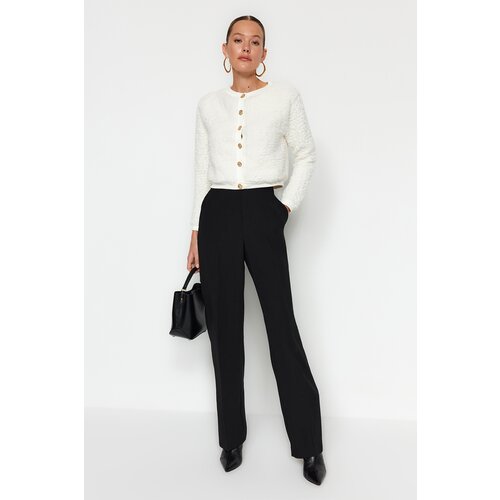 Trendyol Ecru Gold Buttoned Plush Crop Knitted Cardigan Cene