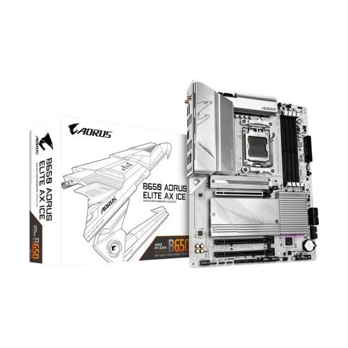 Gigabyte B650 AORUS ELITE AX ICE Motherboard - Supports AMD Ryzen 9000 CPUs, 12+2+2 Phases Digital VRM, up to 8000MHz DDR5 (OC), 1xPCIe 5.0 + 2xPCIe 4.0 M.2, Wi-Fi 6E, 2.5GbE LAN, USB 3.2 Gen 2x2 Cene