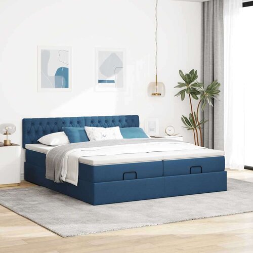 VidaXL otomanski okvir kreveta s madracima plavi 200x200cm tkanine Slike