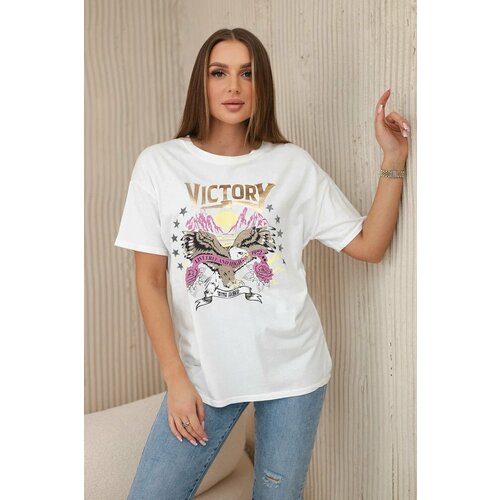 Kesi Cotton blouse with Victory print white Slike