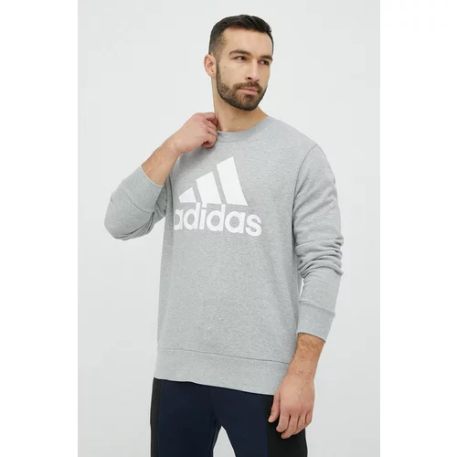Adidas Bombažen pulover moška, siva barva