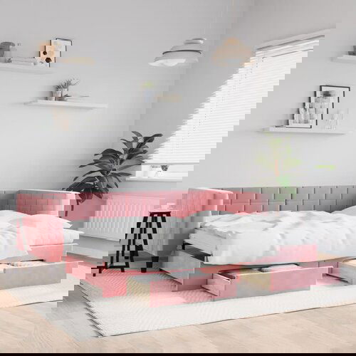 VidaXL Izvlečna dnevna postelja s predali roza 90x200 cm žamet Slike