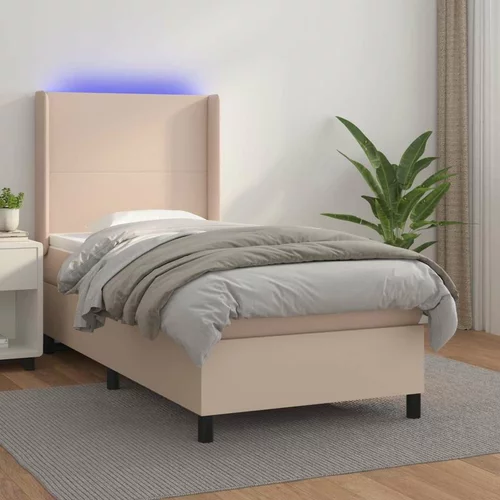  Box spring postelja z vzmetnico LED kapučino 80x200cm um. usnje, (20895465)