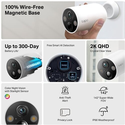 Tp-link tapo c425 dnevna/nočna 2k wi-fi full-color brez kablov nadzorna kamera Slike