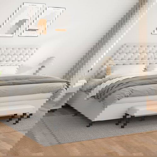  The Living Store Box spring postelja z vzmetnico bela 180x200 cm umetno usnje - Box Spring Postelja, (21458026) Slike