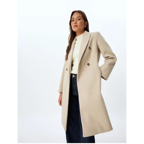 Koton Double Breasted Reverse Collar with Hidden Pocket Thick Knitted Long Stamp Coat