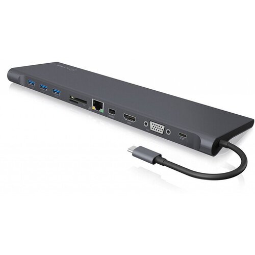 Icybox Docking stanica IB-DK2102-C, USB-C na 3x USB-A 3.0, 1x USB-C power delivery, 1x HDMI, 1x miniDP, 1x VGA, 1x RJ45, 1x SD, 1x microSD, 1x 3.5mm Cijene