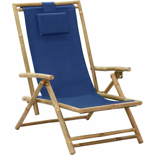  Nagibna stolica za opuštanje od bambusa i tkanine modra