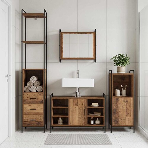 Set ormarića za kupaonicu 3 kom. Staro drvo 40 x 36 x 181 cm Slike