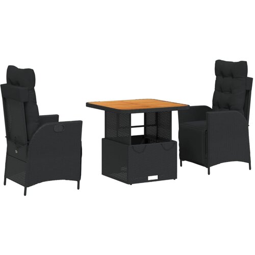  3-dijelni vrtni blagovaonski set s jastucima od poliratana crni Crna Dužina stola 80 cm Slike