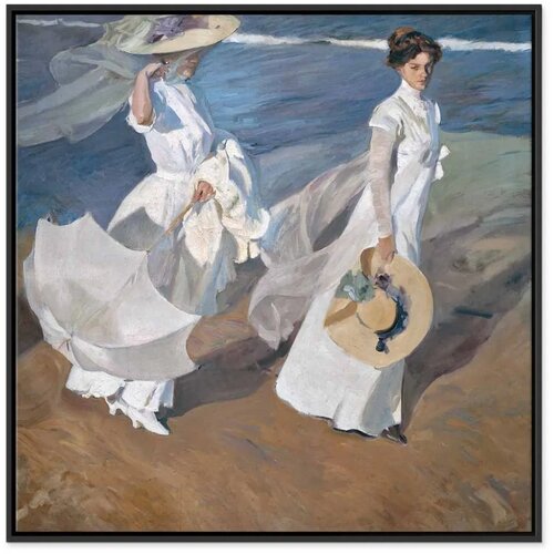  Slika - Joaqu&amp;iacute;n Sorolla y Bastida &amp;ndash; Strolling along the Seashore 40x40 U crnom drvenom okviru Slike