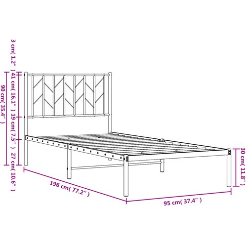  Metalni okvir za krevet s uzglavljem bijeli 90 x 190 cm Slike