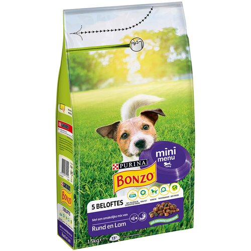 Purina Bonzo Mini Men&amp;uuml; govedina in jagnjetina - Varčno pakiranje: 2 x 1,5 kg Slike