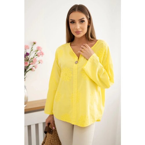 Kesi Włoski Shirt blouse with an embroidered pattern yellow Cene