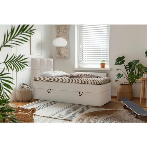 MID.YOU POSTELJA Z VZMETNICO 90 cm x 200 cm , les, tekstil, leseni material krem barve Cene