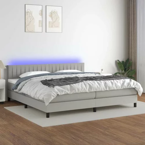  Box spring postelja z vzmetnico LED sv. siva 200x200 cm blago, (20937851)