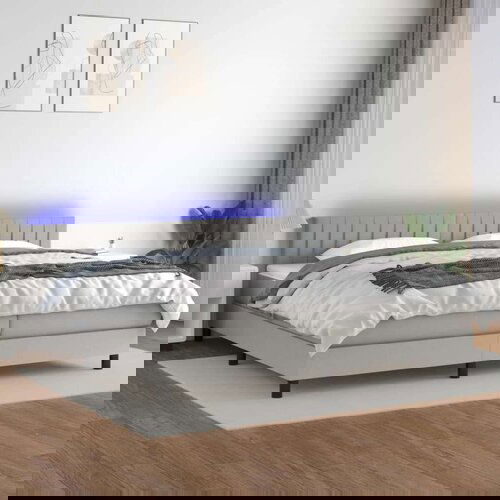  Krevet box spring s madracem LED svjetlosivi 200x200 cm tkanina Slike