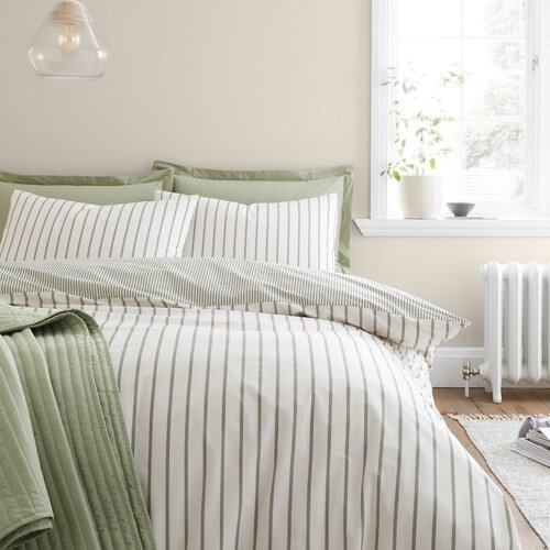 Bianca Zelena/krem pamučna posteljina za krevet za jednu osobu 135x200 cm Hampton Stripe &amp;ndash; Slike